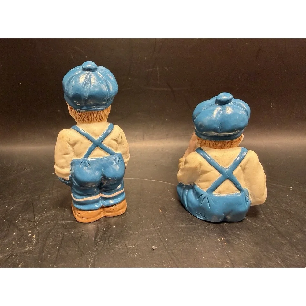 Vintage‎ Boy Figurines Set of 2 – Blue Overalls – Miniature 2.5